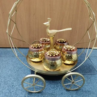 Decorative Peacock cart with 5 small containers - handicraft (Ask for Coupon)