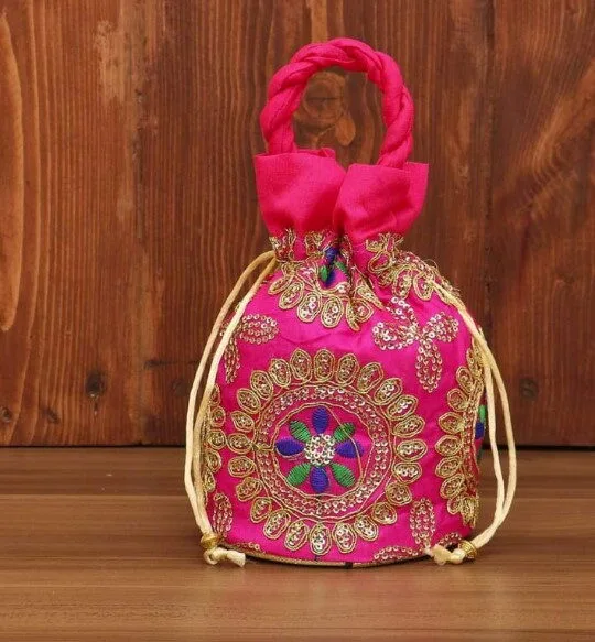 Embroidered potli bags 6.5x8 vibrant colors for return gifts