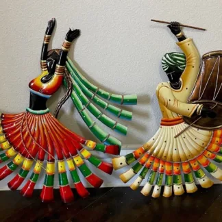 Rajasthani dancing couple metal wall art 19 inch handcrafted folk design