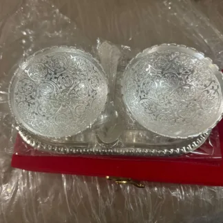 Brass bowls gift set with tray spoons and velvet box