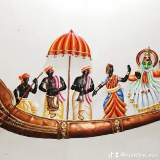Handcrafted Kerala Snake Boat Metal Wall Art with Kathakali Figures – Cultural Home Decor